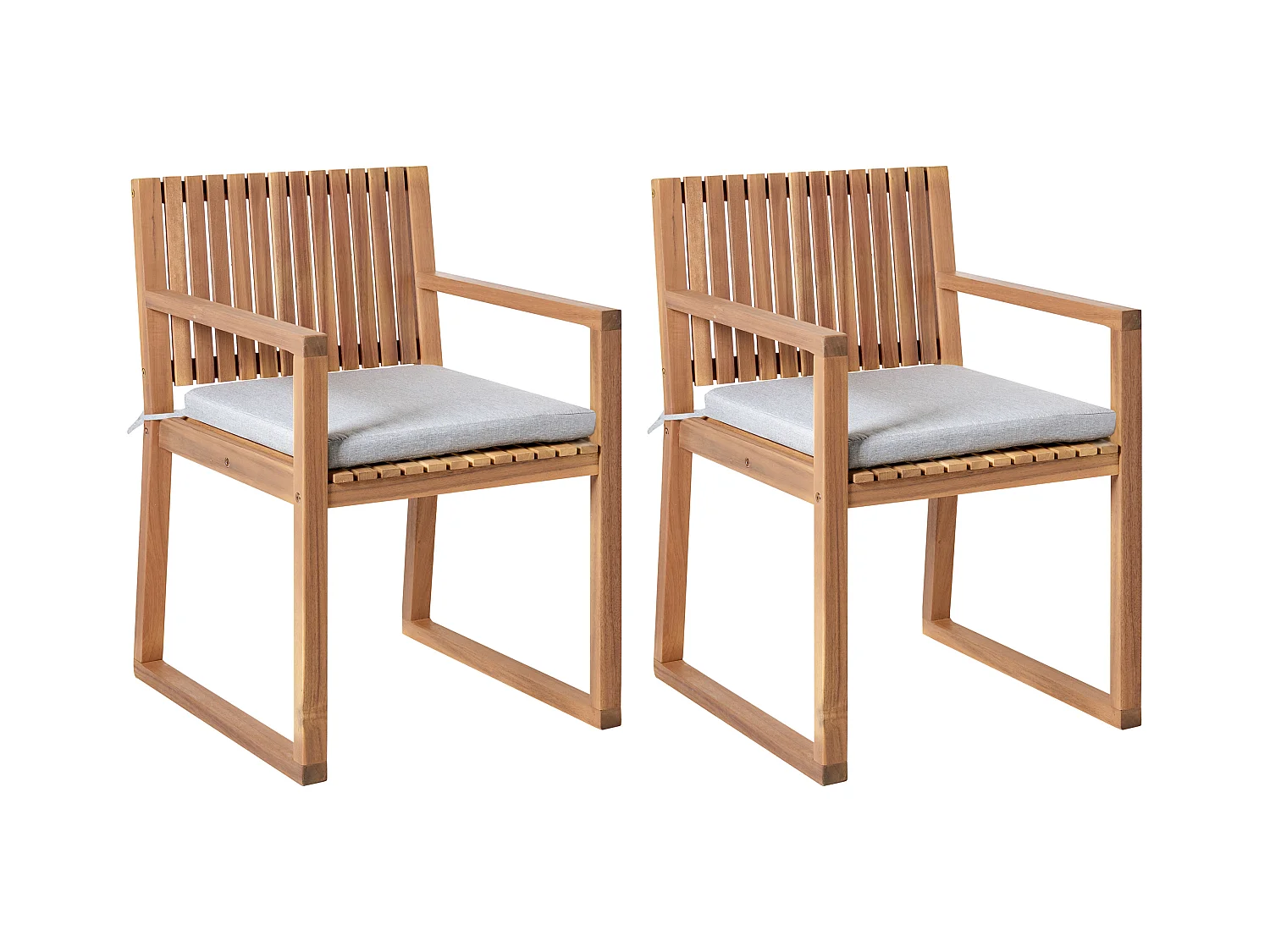 Lot de 2 chaises de jardin avec coussins SASSARI PREMIUM Bois d'acacia certifié Mélange de gris