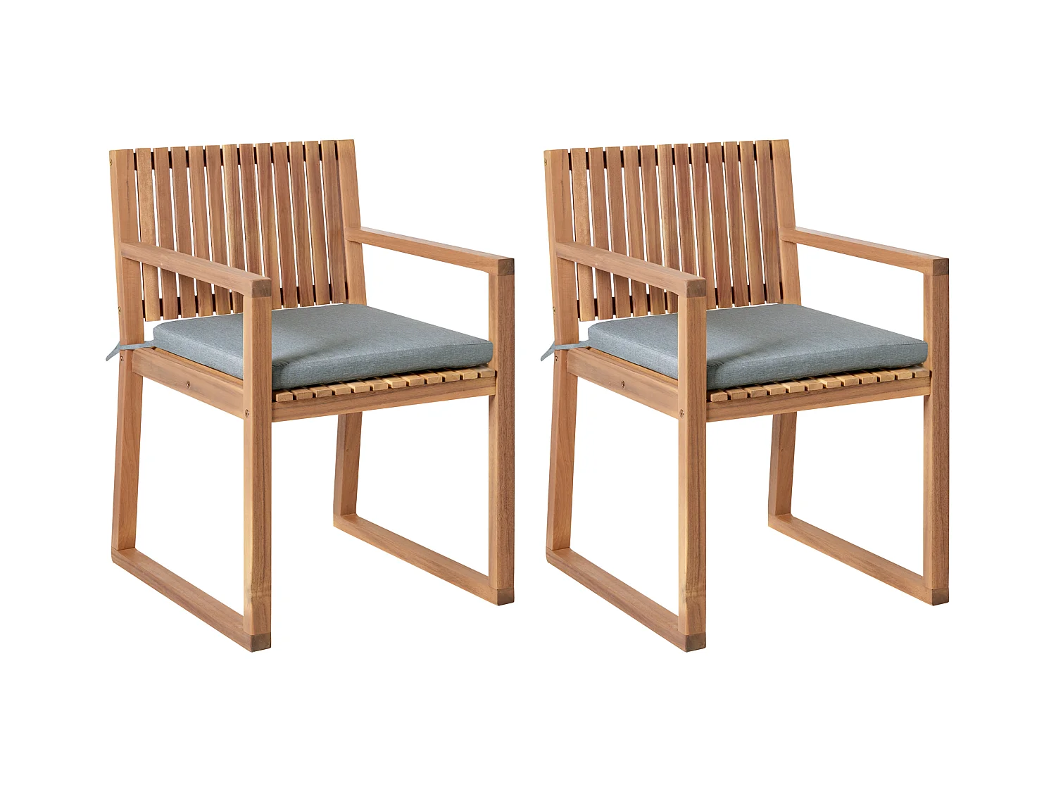 Lot de 2 chaises de jardin avec coussins SASSARI PREMIUM Bois d'acacia certifié Mélange de gris