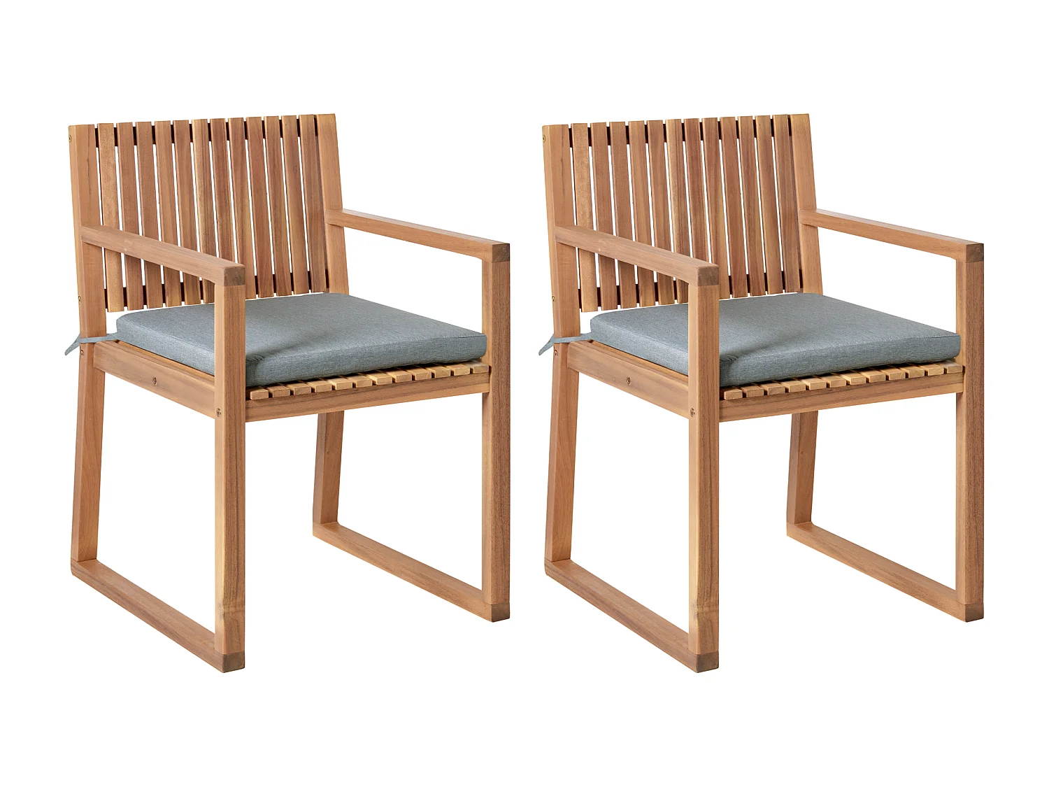 Lot de 2 chaises de jardin avec coussins SASSARI PREMIUM  Bois d'acacia certifié Mélange de gris