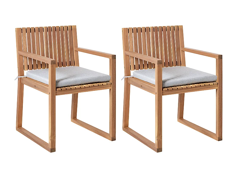 Set di 2 sedie da giardino con cuscini SASSARI PREMIUM Legno di acacia certificato Grigio
