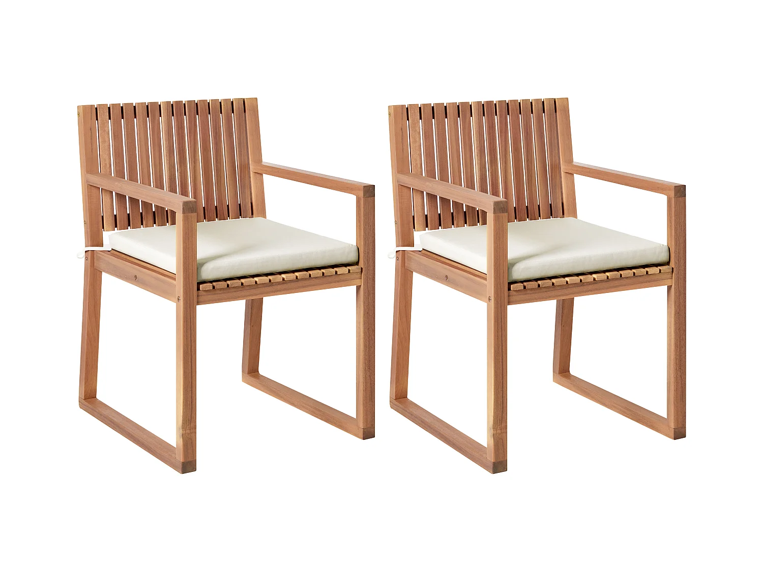 Lot de 2 chaises de jardin avec coussins SASSARI PREMIUM Bois d'acacia certifié Beige clair