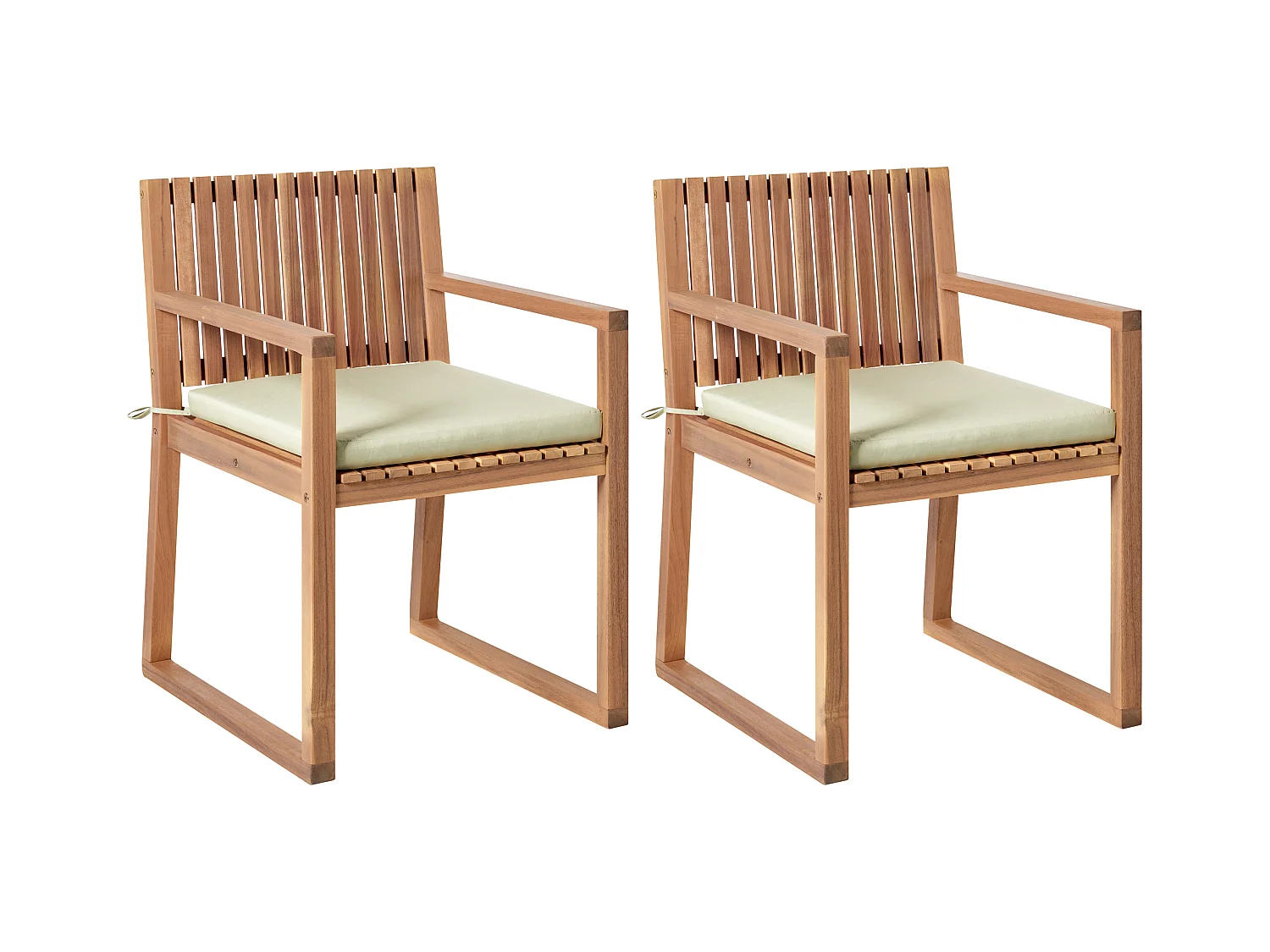 Gartenstuhl 2er Set zertifiziertes Holz hellbraun Kissen hellgrün Sassari Premium