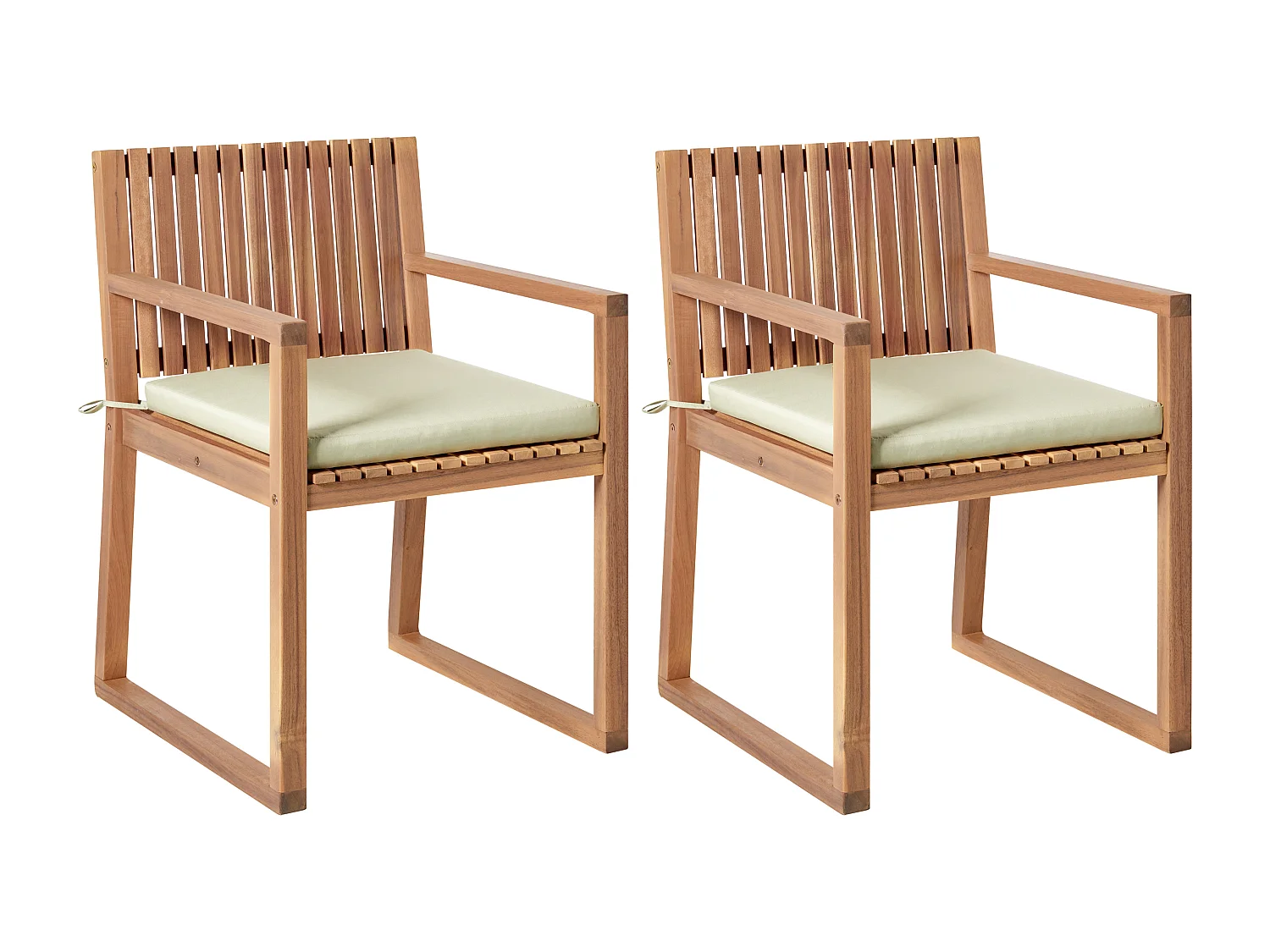Lot de 2 chaises de jardin avec coussins SASSARI PREMIUM Bois d'acacia certifié Vert clair
