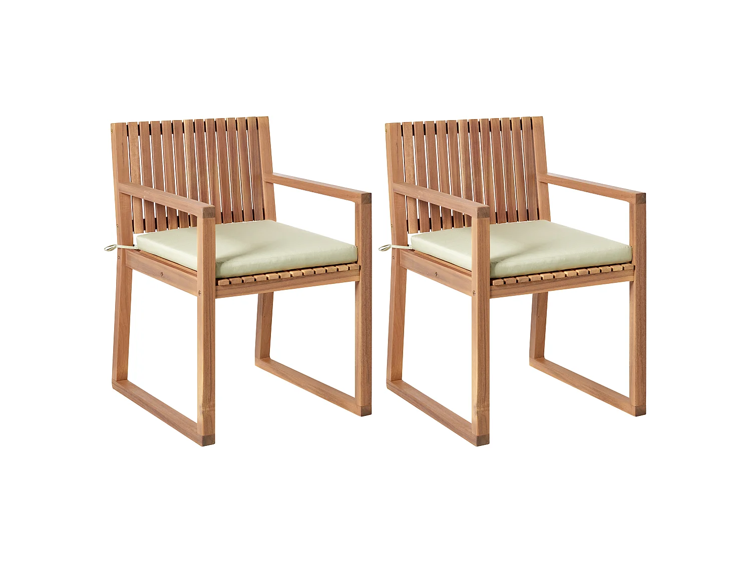 Lot de 2 chaises de jardin avec coussins SASSARI PREMIUM Bois d'acacia certifié Vert clair