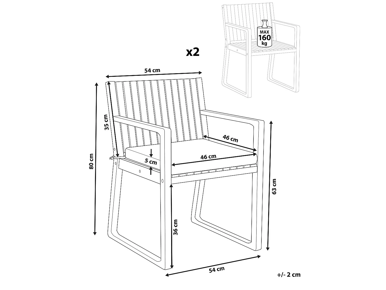 Lot de 2 chaises de jardin avec coussins SASSARI PREMIUM Bois d'acacia certifié Vert clair