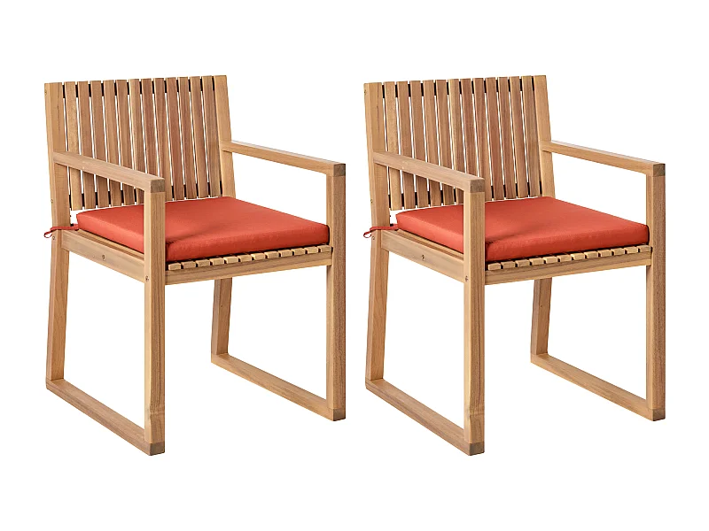 Gartenstuhl 2er Set zertifiziertes Holz hellbraun mit Kissen rot Sassari Premium