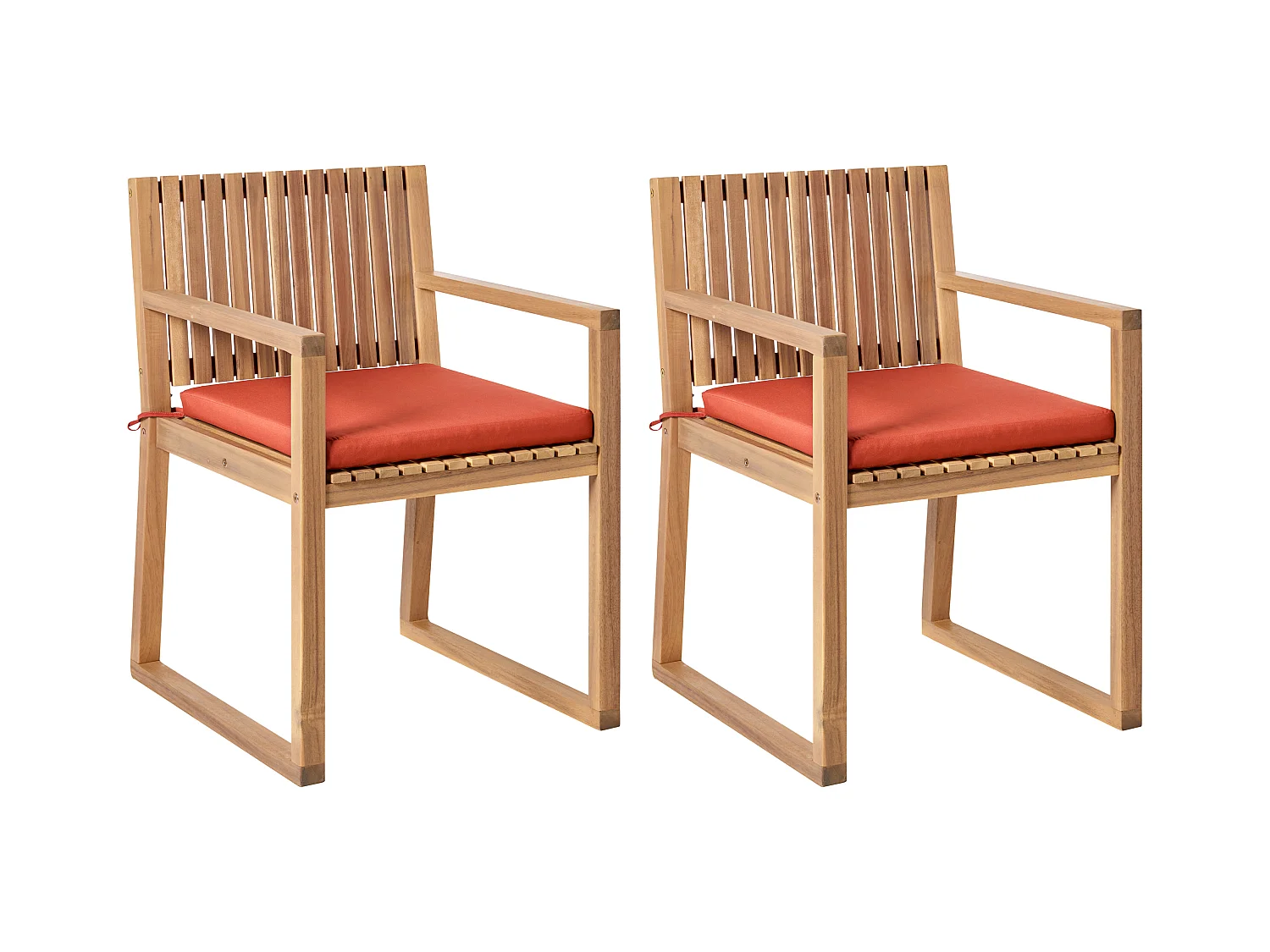 Gartenstuhl 2er Set zertifiziertes Holz hellbraun mit Kissen rot Sassari Premium