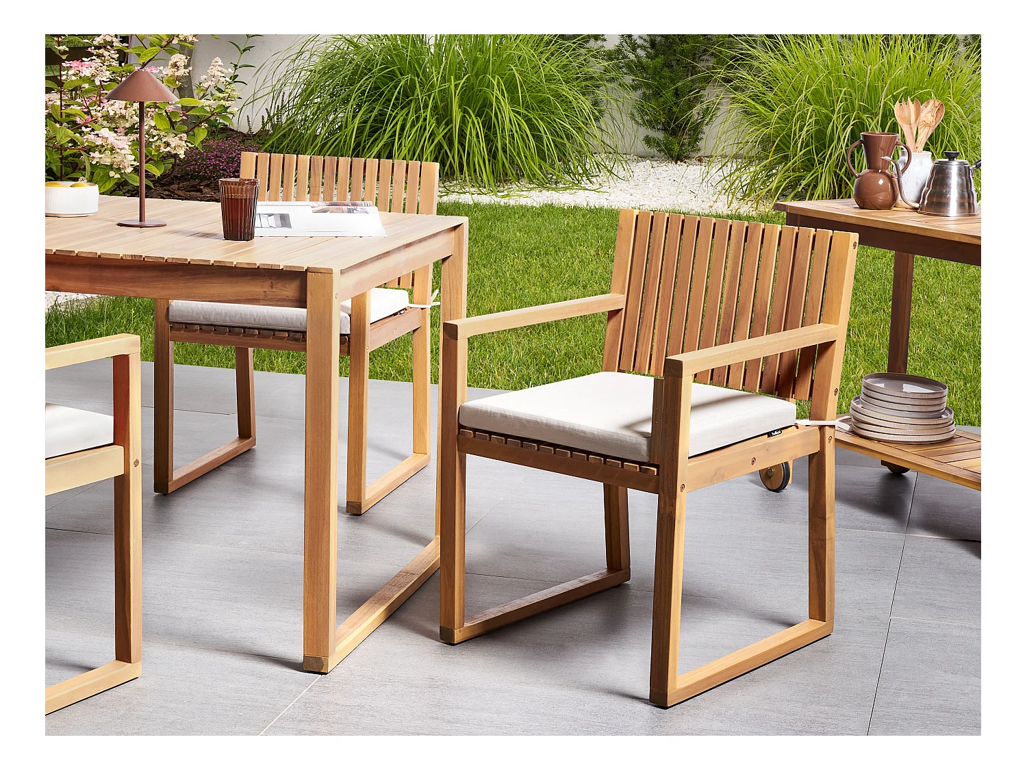 Set van 8 tuinzitkussens SASSARI PREMIUM 46 x 46 cm Lichtbeige