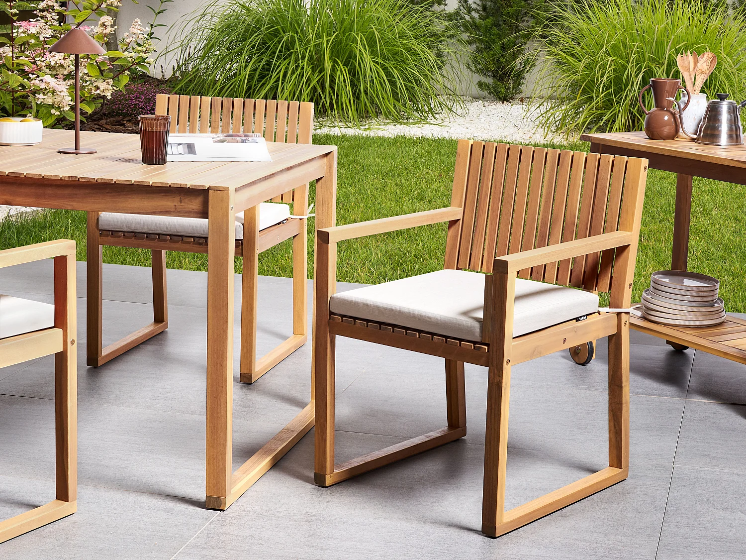 Lot de 8 coussins pour chaises de jardin SASSARI PREMIUM 46 x 46 cm Beige clair