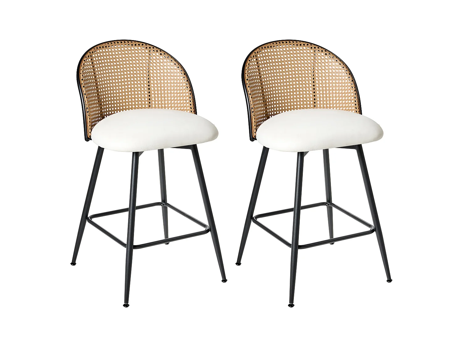 Barstühle 2er Set Kunstleder Metallbeine Wiener Geflecht Retro weiß Nathan