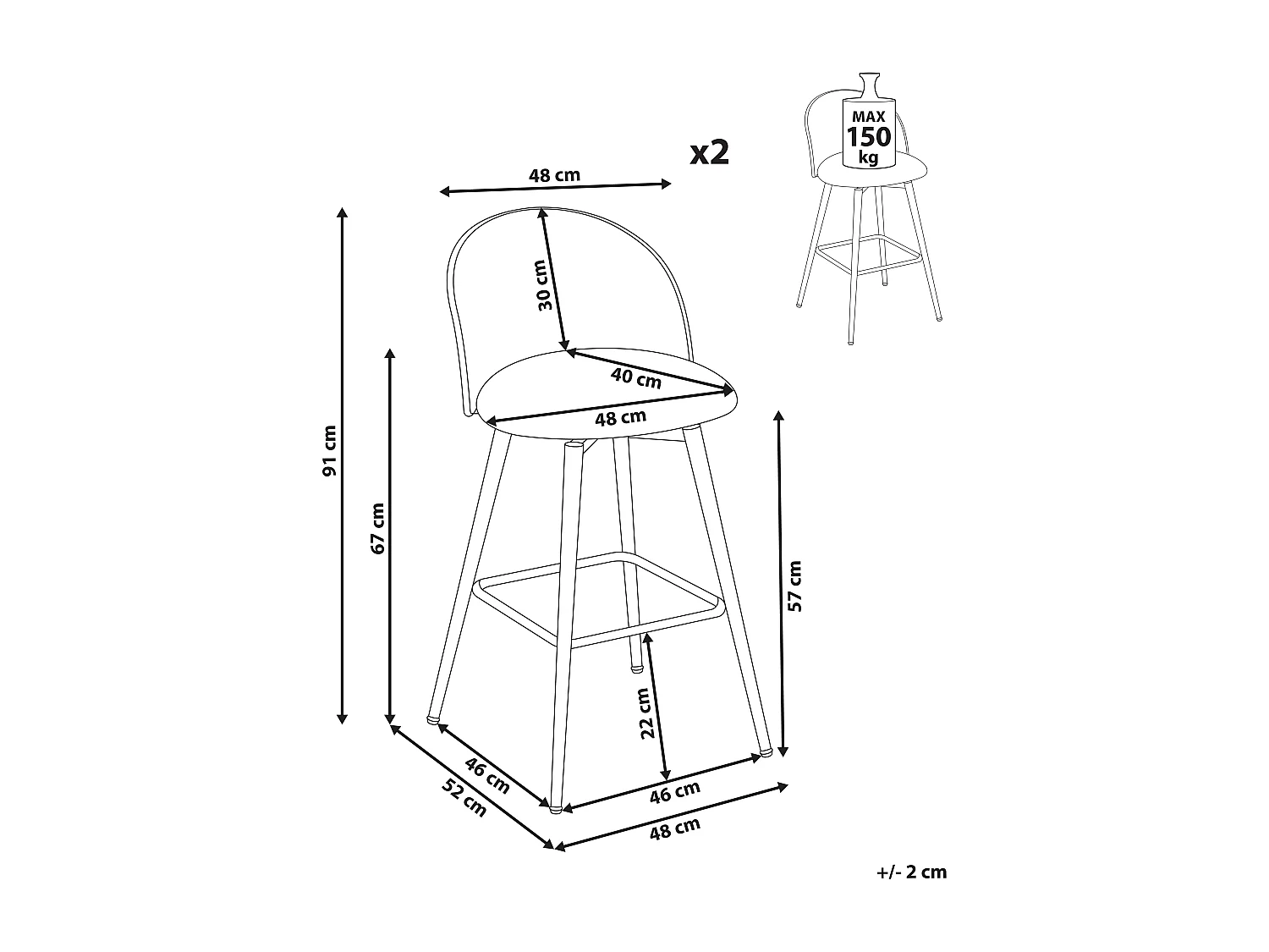 Set van 2 barstoelen NATHAN Draaibaar Zwart