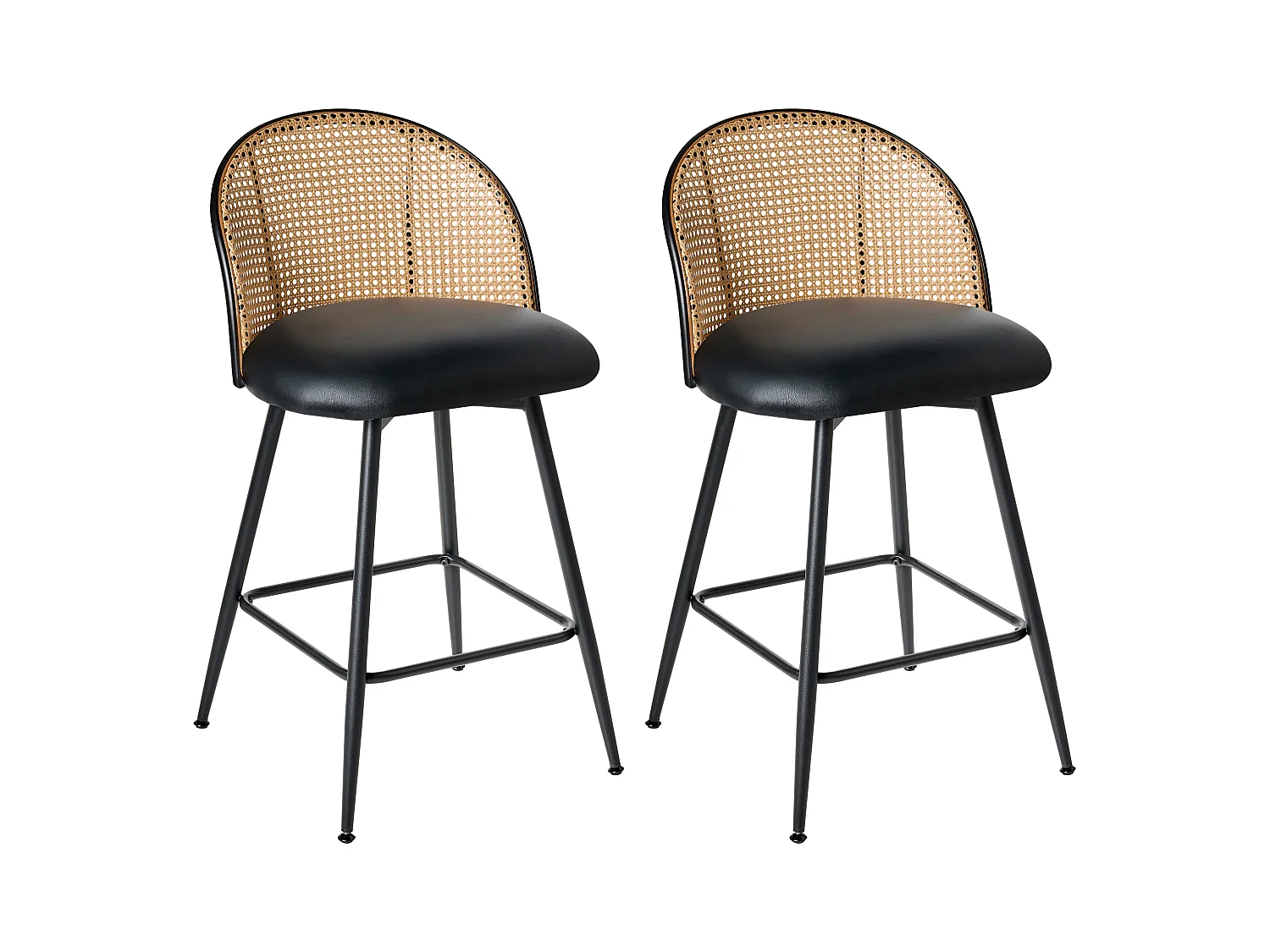 Barstühle 2er Set Kunstleder Metallbeine Wiener Geflecht Retro schwarz Nathan