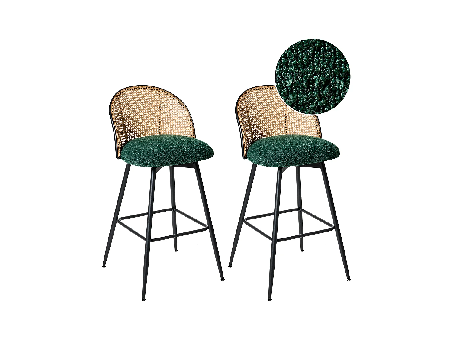 Lot de 2 chaises de bar NATHAN Bouclé Vert