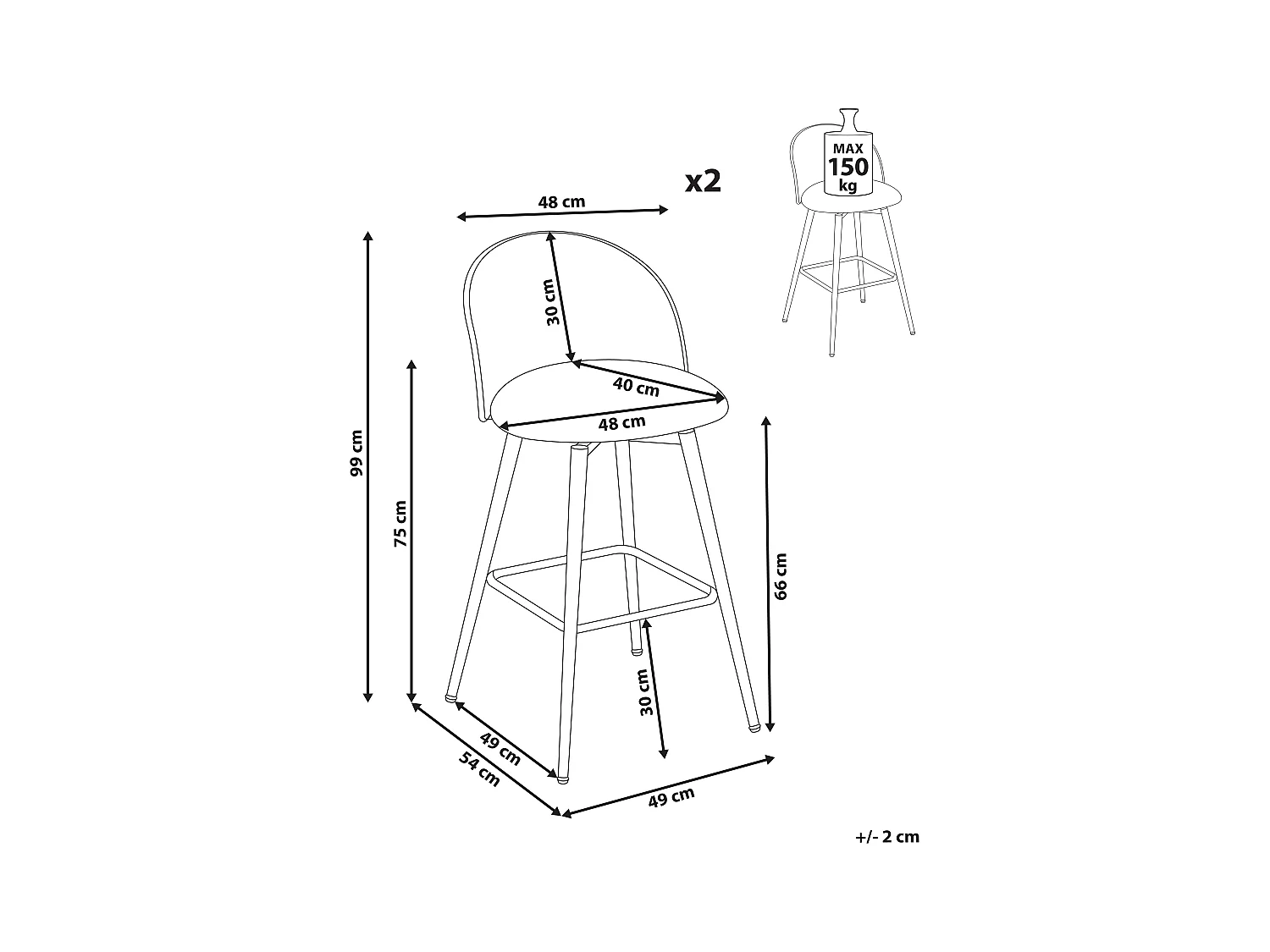 Lot de 2 chaises de bar NATHAN Bouclé Vert