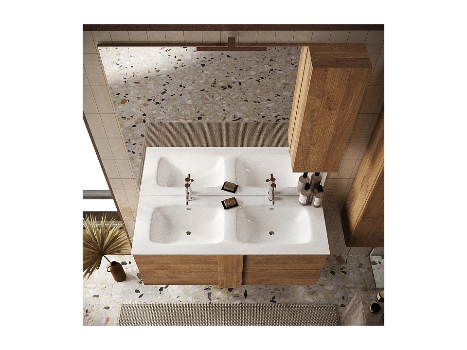 Mobile bagno sospeso 120x85 cm marrone con doppio lavabo e due cassetti MBL2