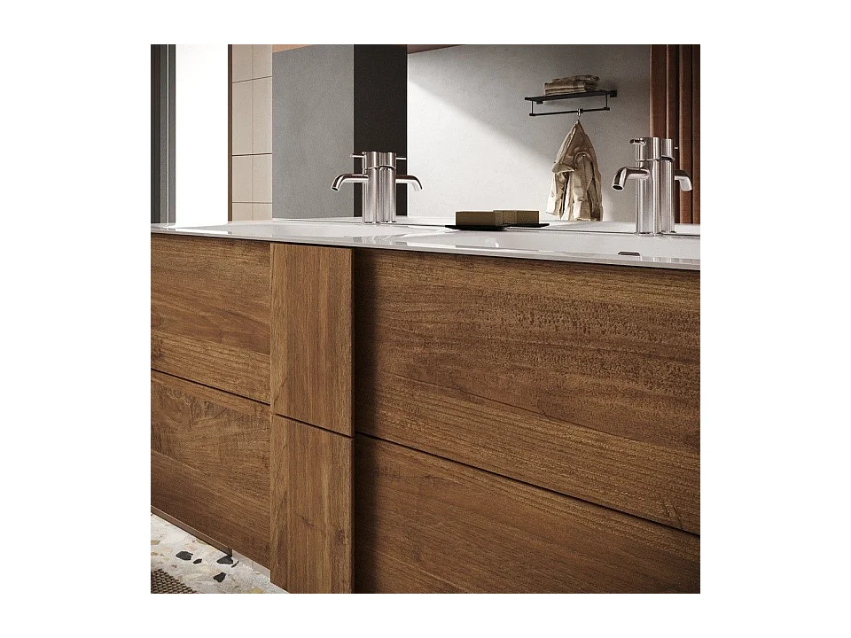 Mobile bagno sospeso 120x85 cm marrone con doppio lavabo e due cassetti MBL2