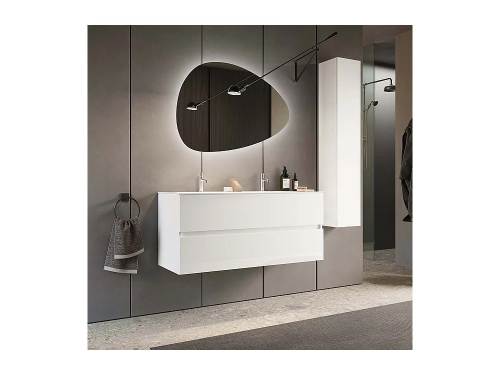 Mobile bagno sospeso 120x85 cm bianco lucido con doppio lavabo e due cassetti MBL10