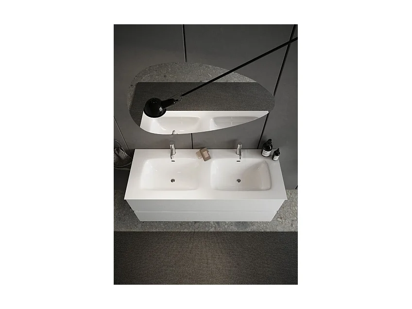 Mobile bagno sospeso 120x85 cm bianco lucido con doppio lavabo e due cassetti MBL10