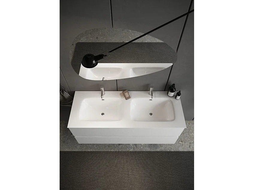 Mobile bagno sospeso 120x85 cm bianco lucido con doppio lavabo e due cassetti MBL10