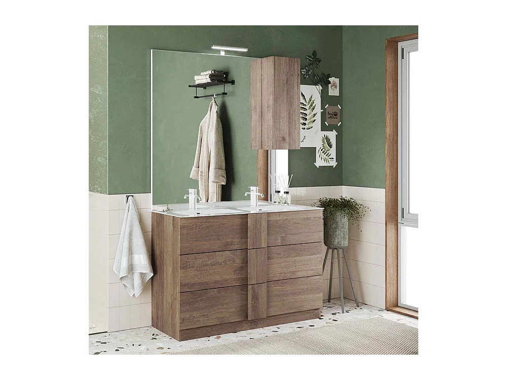 Mobile bagno a terra 120x85 cm marrone con doppio lavabo e tre cassetti MBL6