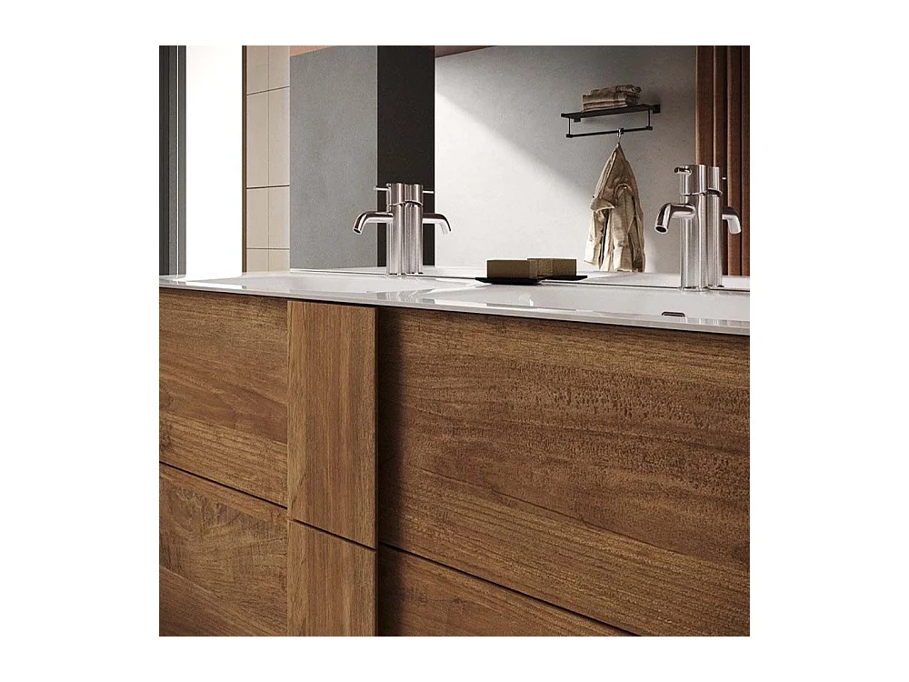 Mobile bagno a terra 120x85 cm marrone con doppio lavabo e tre cassetti MBL6