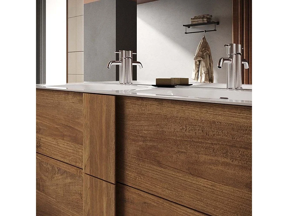 Mobile bagno a terra 120x85 cm marrone con doppio lavabo e tre cassetti MBL6