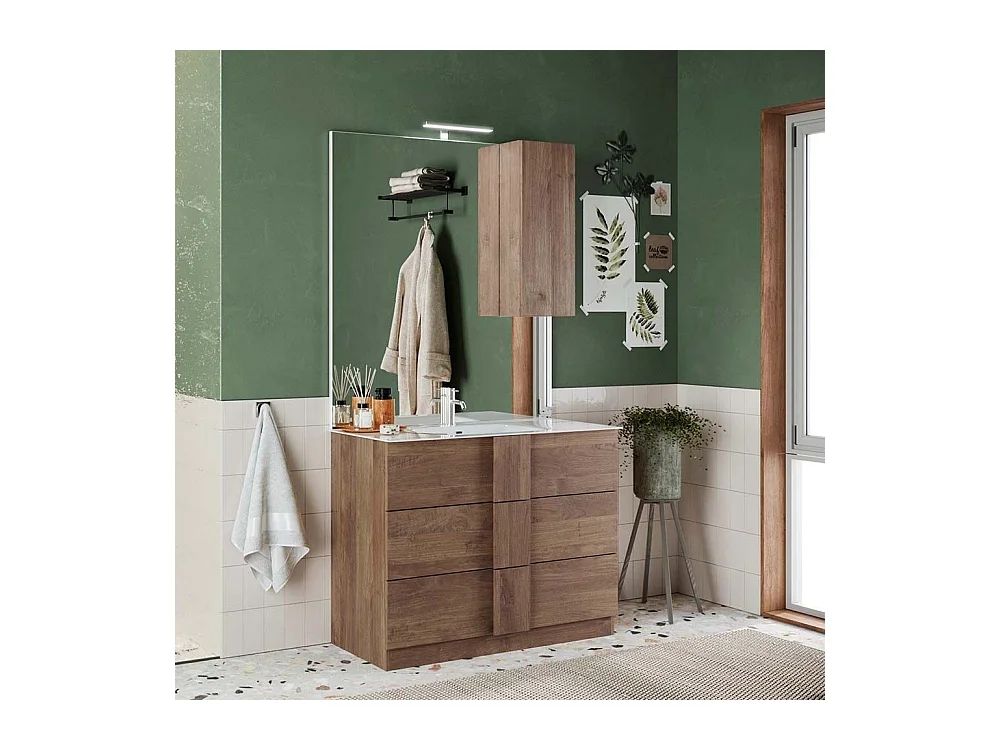 Mobile bagno a terra 100x85 cm marrone con lavabo e tre cassetti MBL5