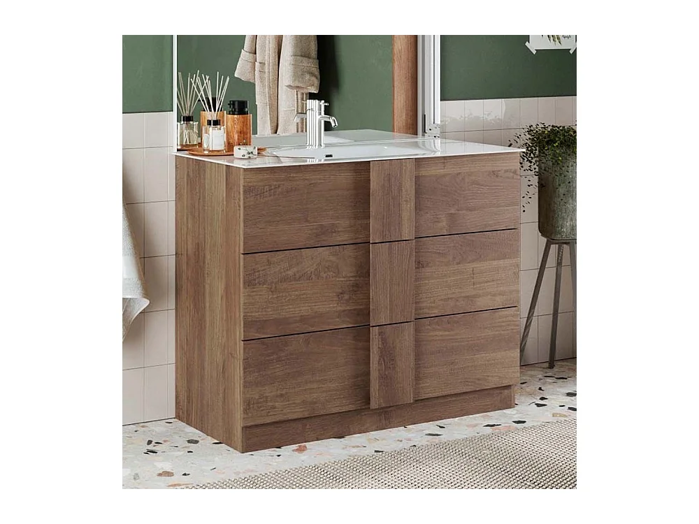 Mobile bagno a terra 100x85 cm marrone con lavabo e tre cassetti MBL5