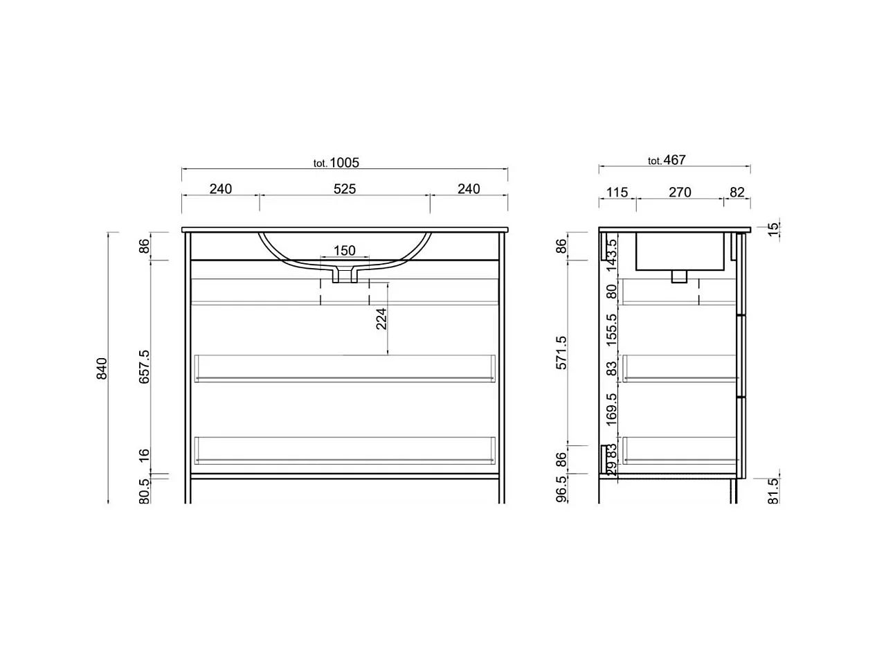 Mobile bagno a terra 100x85 cm marrone con lavabo e tre cassetti MBL5