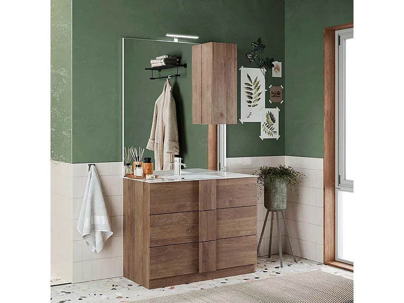 Mobile bagno a terra 100x85 cm marrone con lavabo e tre cassetti MBL5