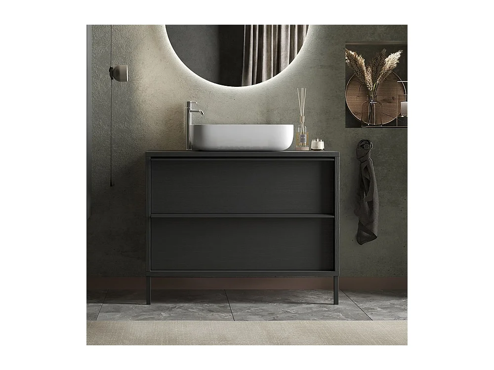 Mobile bagno a terra 79x92 cm nero con lavabo e due cassetti MBL17