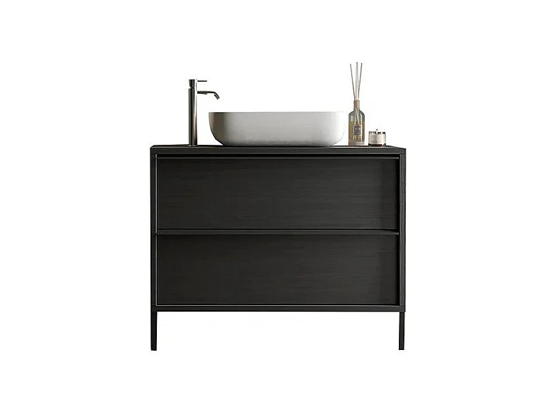 Mobile bagno a terra 79x92 cm nero con lavabo e due cassetti MBL17