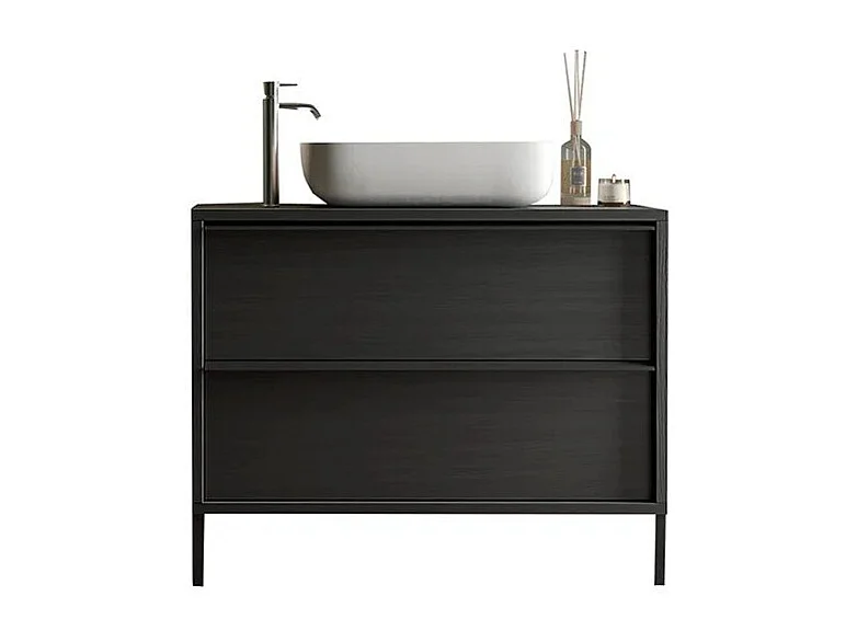 Mobile bagno a terra 79x92 cm nero con lavabo e due cassetti MBL17