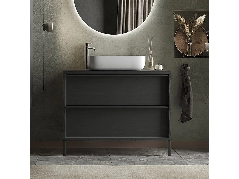 Mobile bagno a terra 79x92 cm nero con lavabo e due cassetti MBL17
