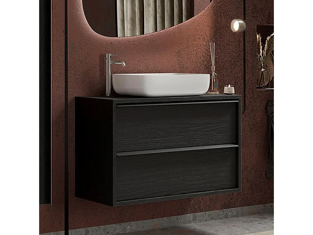 Mobile bagno sospeso 79x92 cm nero con lavabo e due cassetti MBL20