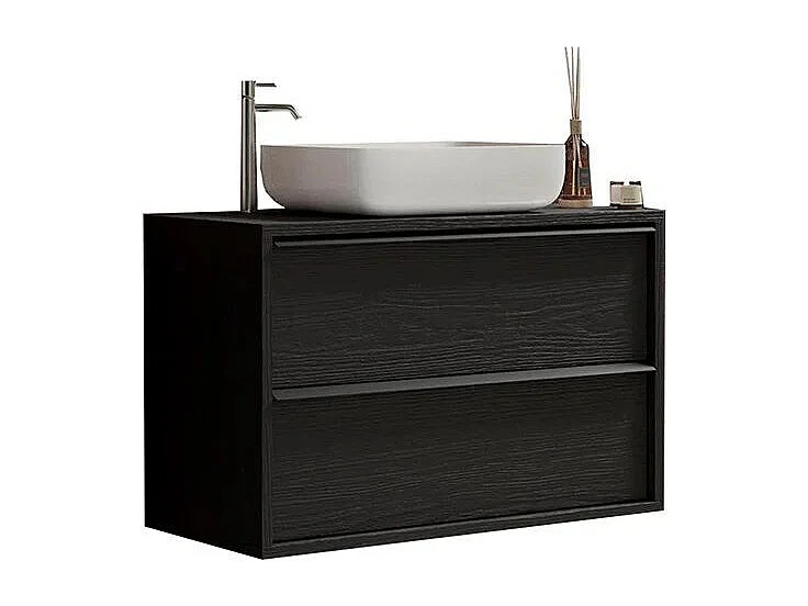 Mobile bagno sospeso 79x92 cm nero con lavabo e due cassetti MBL20