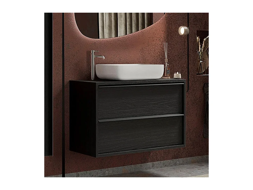 Mobile bagno sospeso 92x92 cm nero con lavabo e due cassetti MBL21