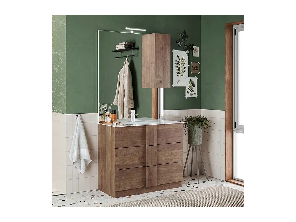 Mobile bagno a terra 80x85 cm marrone con lavabo e tre cassetti MBL8