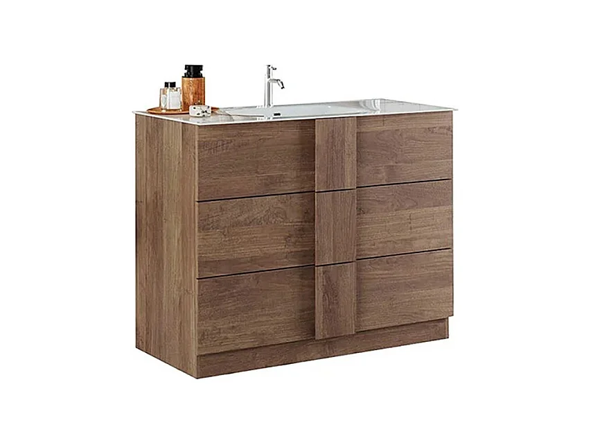 Mobile bagno a terra 80x85 cm marrone con lavabo e tre cassetti MBL8