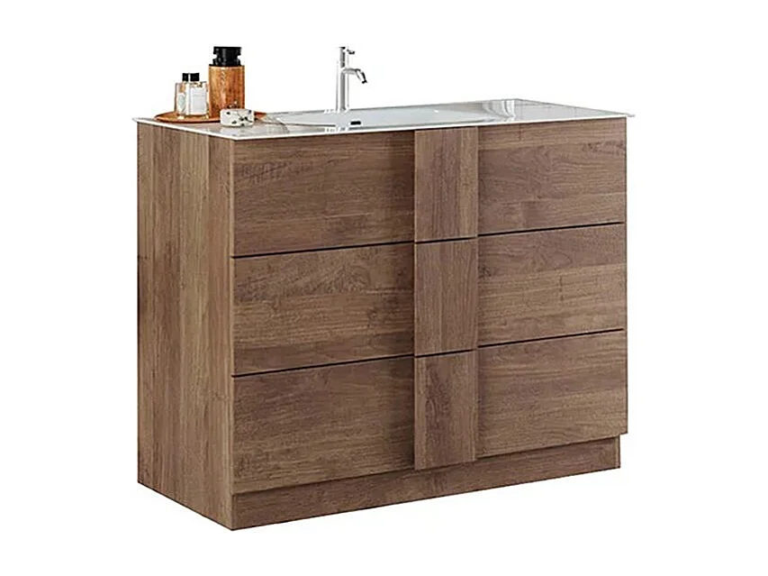 Mobile bagno a terra 80x85 cm marrone con lavabo e tre cassetti MBL8