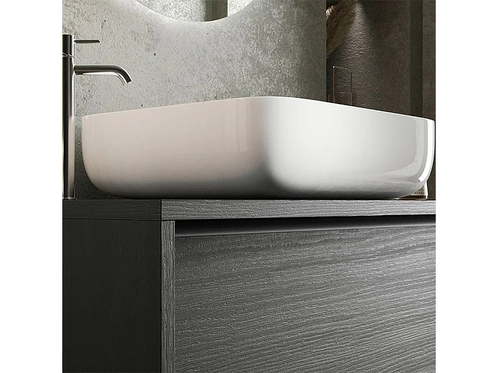 Mobile bagno a terra 92x92 cm nero con lavabo e due cassetti MBL18