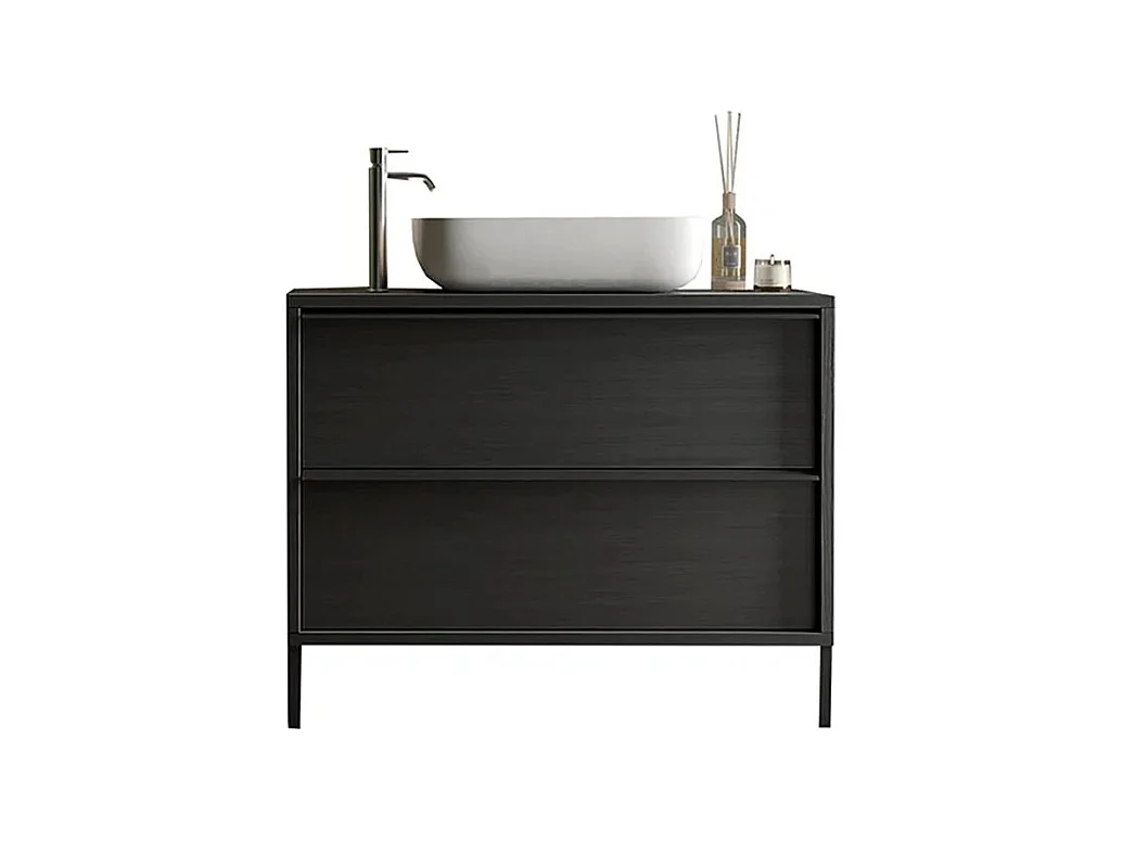 Mobile bagno a terra 92x92 cm nero con lavabo e due cassetti MBL18