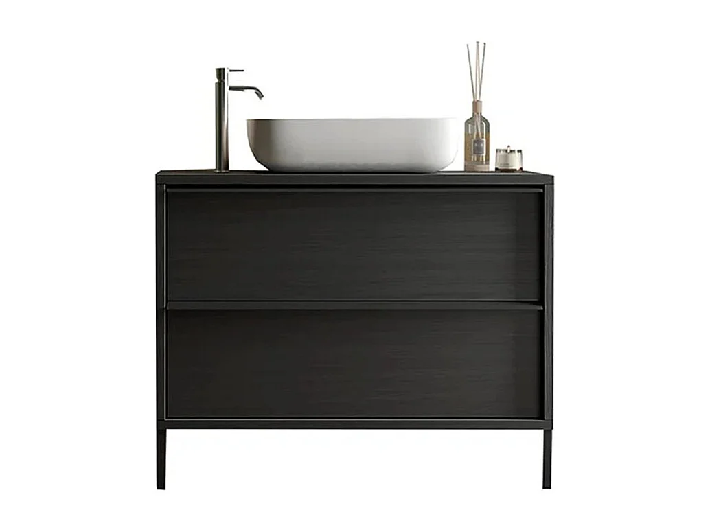 Mobile bagno a terra 92x92 cm nero con lavabo e due cassetti MBL18