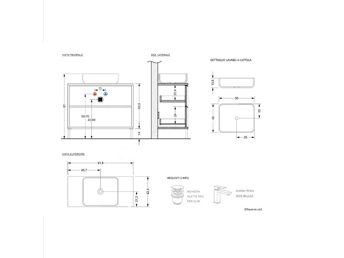 Mobile bagno a terra 92x92 cm nero con lavabo e due cassetti MBL18