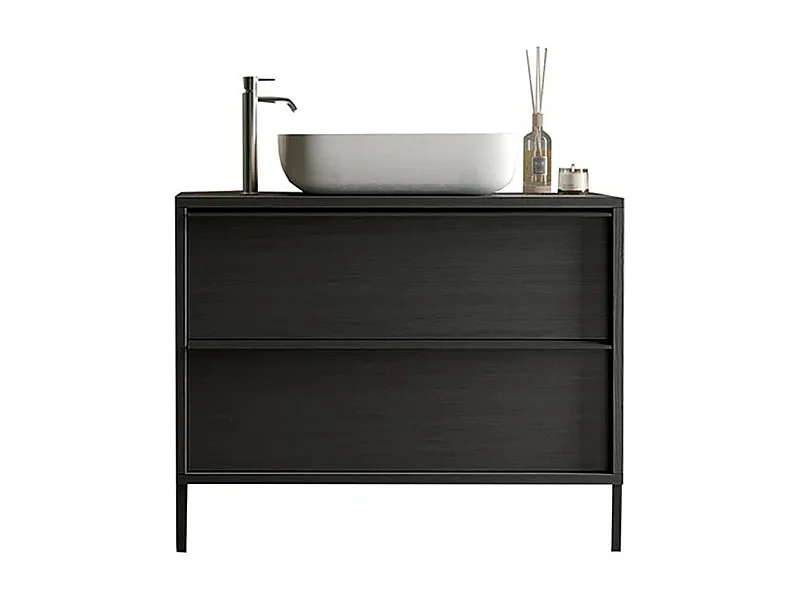 Mobile bagno a terra 92x92 cm nero con lavabo e due cassetti MBL18