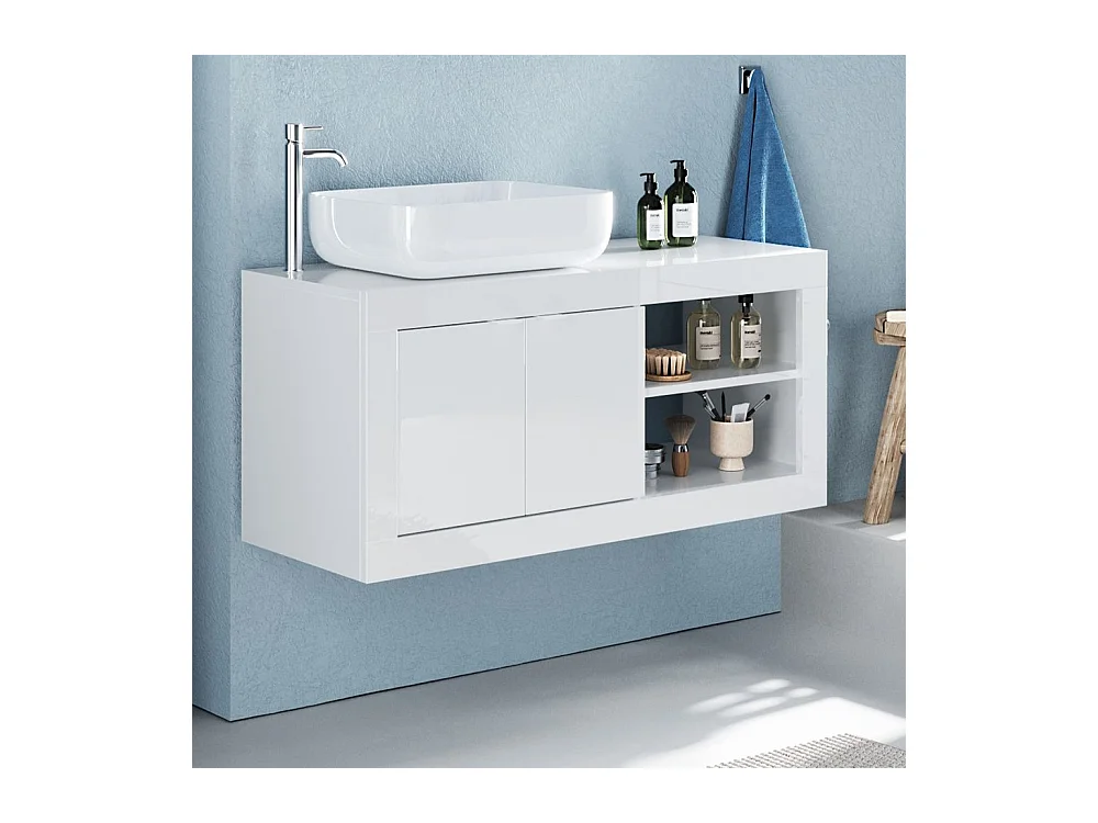 Mobile bagno sospeso 110x90 cm bianco lucido con lavabo due ante MBL26