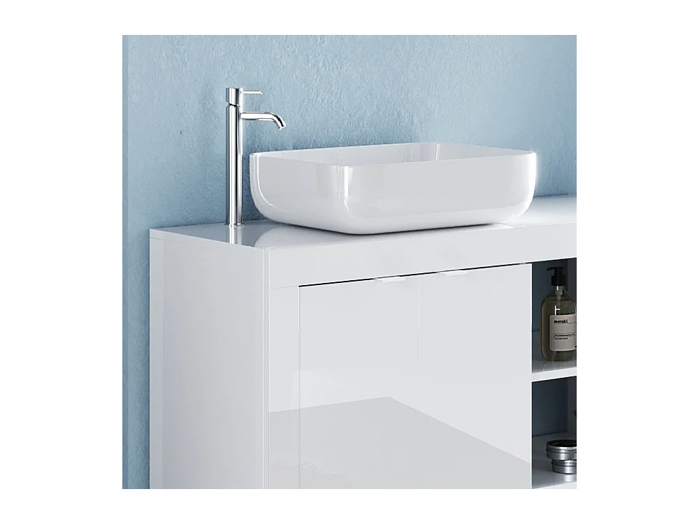 Mobile bagno sospeso 110x90 cm bianco lucido con lavabo due ante MBL26