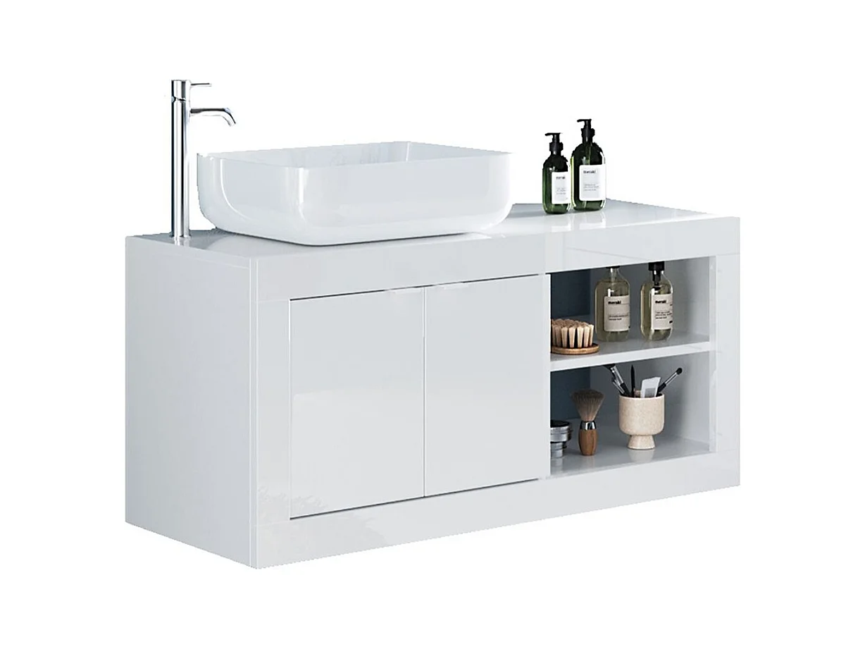 Mobile bagno sospeso 110x90 cm bianco lucido con lavabo due ante MBL26