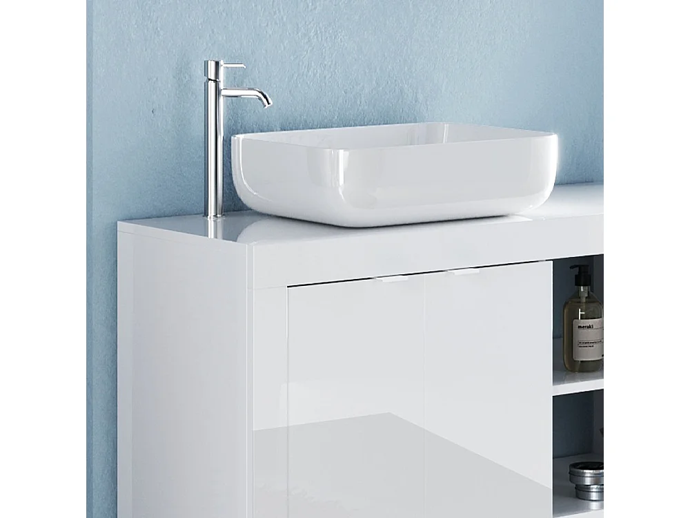 Mobile bagno sospeso 110x90 cm bianco lucido con lavabo due ante MBL26