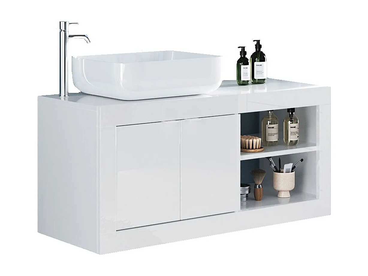 Mobile bagno sospeso 110x90 cm bianco lucido con lavabo due ante MBL26
